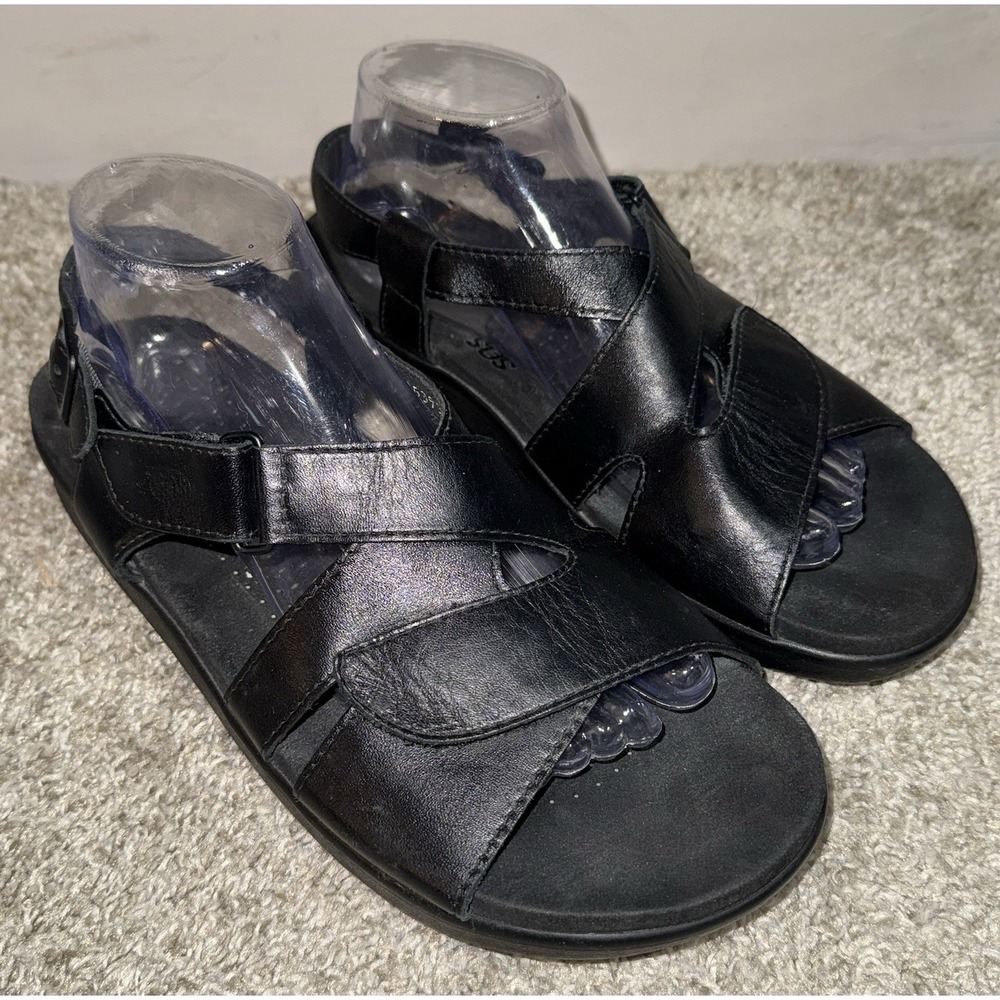 SAS Huggy Sandals Shoes Women's 10 M Black Leather Strappy Tripad Comfort EUC